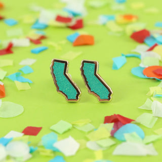 California Earrings - Teal Glitter