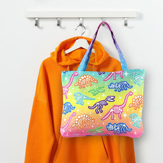 Rainbow Dino Tote Bag