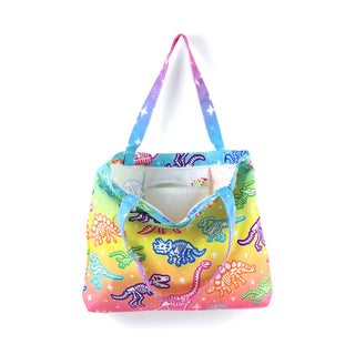 Rainbow Dino Tote Bag