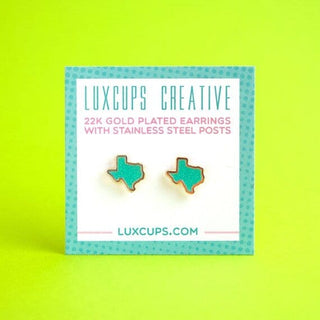 LuxCups Creative Stud Earrings Texas Glitter Teal Enamel Earrings