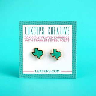 LuxCups Creative Stud Earrings Texas Glitter Teal Enamel Earrings