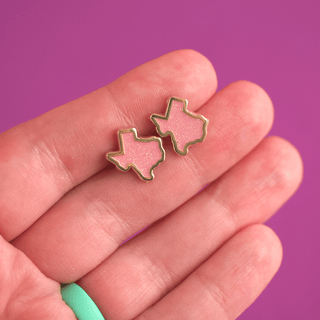 LuxCups Creative Stud Earrings Texas Glitter Pink Enamel Earrings