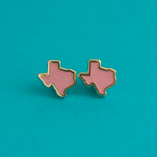 LuxCups Creative Stud Earrings Texas Glitter Pink Enamel Earrings