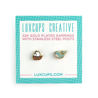 LuxCups Creative Stud Earrings Ship + Whale Earrings