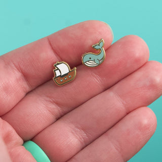 LuxCups Creative Stud Earrings Ship + Whale Earrings